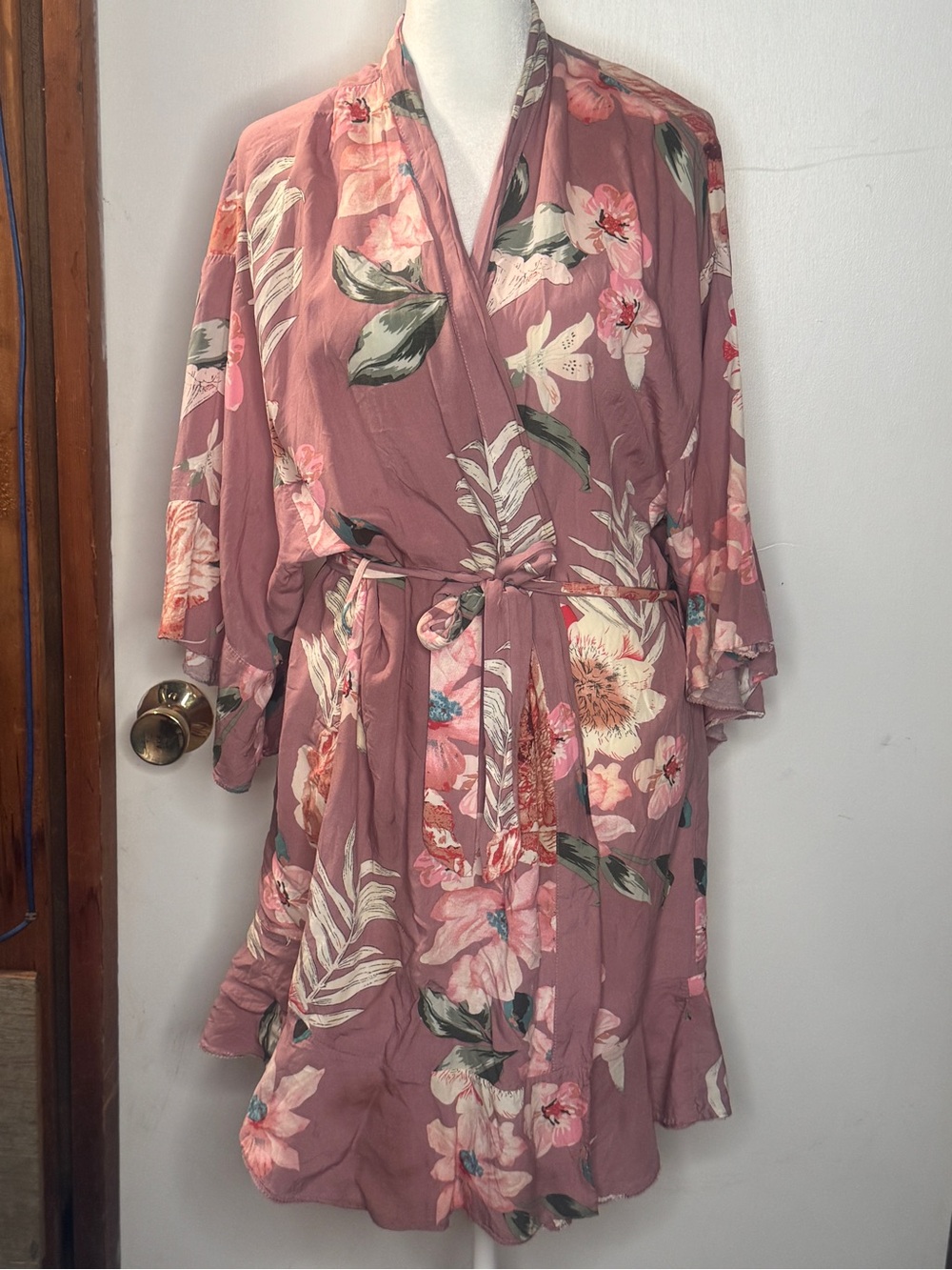 Mauve Floral Lightweight Kimono Robe